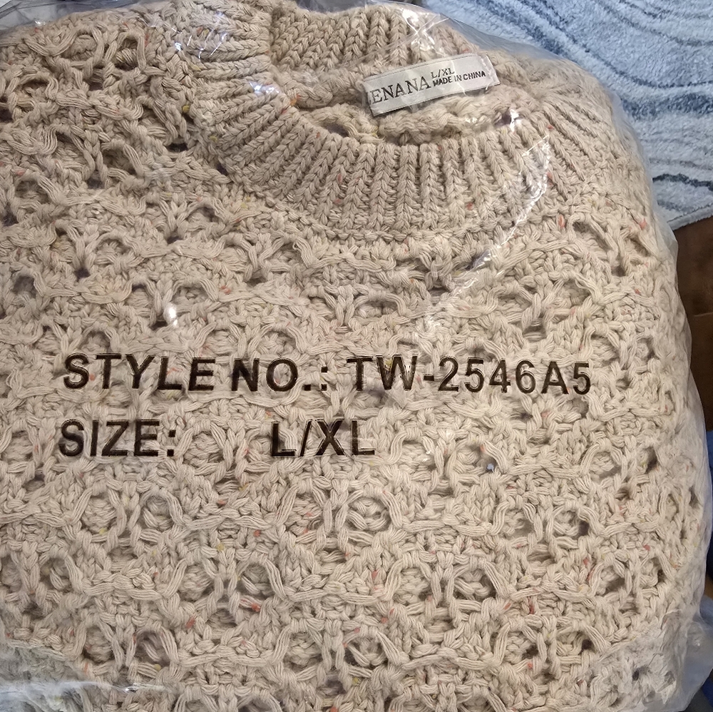 #0569 🧜♀️ L/XL ZENANA Lt Mocha Sweater w/Speckles 30-33ptp 22L Balloon Slvs - Picture 3 of 16
